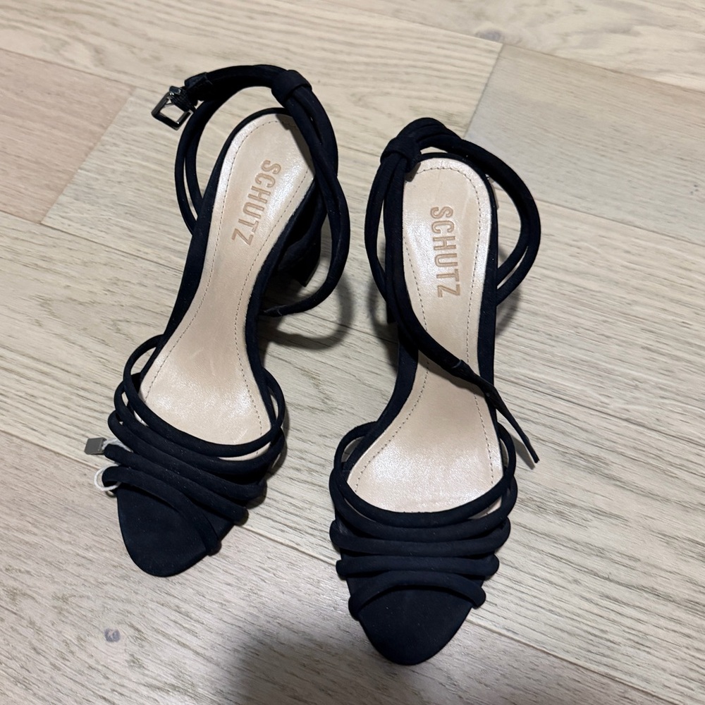 NWT Schutz Nicolai Sandal black suede heel